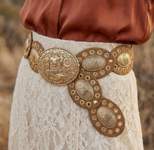 Load image into Gallery viewer, Western Oval Concho Vegan Leather Belt