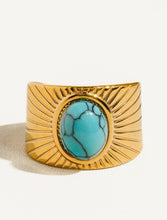 Load image into Gallery viewer, Reef 18K Gold Turquoise Stone Adjustable Ring
