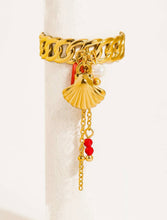 Load image into Gallery viewer, Saliah 18K Gold Shell Dangle Chain Ring
