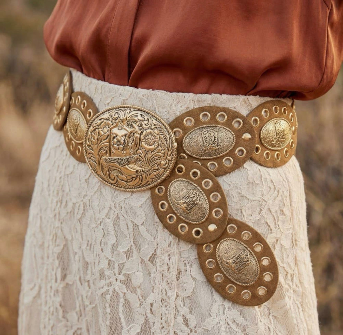 Western Oval Concho Vegan Leather Belt – Ocean Wave Boutique