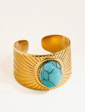 Load image into Gallery viewer, Reef 18K Gold Turquoise Stone Adjustable Ring
