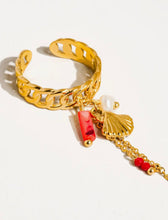 Load image into Gallery viewer, Saliah 18K Gold Shell Dangle Chain Ring
