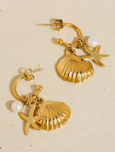 Load image into Gallery viewer, Kapella 18K Gold Seashell &amp; Star Pearl Earrings
