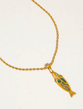 Cargar imagen en el visor de la galería, Doriah 18K Gold Vintage Abalone Fish Necklace

