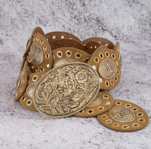 Load image into Gallery viewer, Western Oval Concho Vegan Leather Belt
