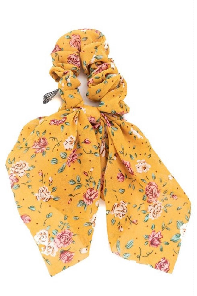 Yellow Floral Hair Scrunchie