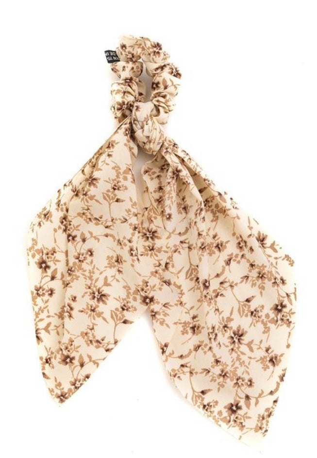 Cream Floral Hair Scrunchie